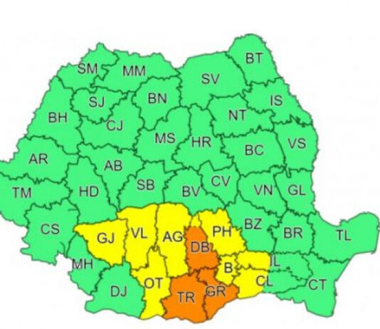 Cod portocaliu și galben în mai multe județe, inclusiv în București